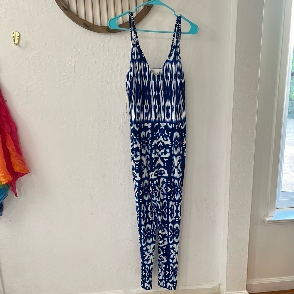 Boston Proper Blue White Tank Jumpsuit Jumper Playsuit Size 10 - Picture 1 of 13